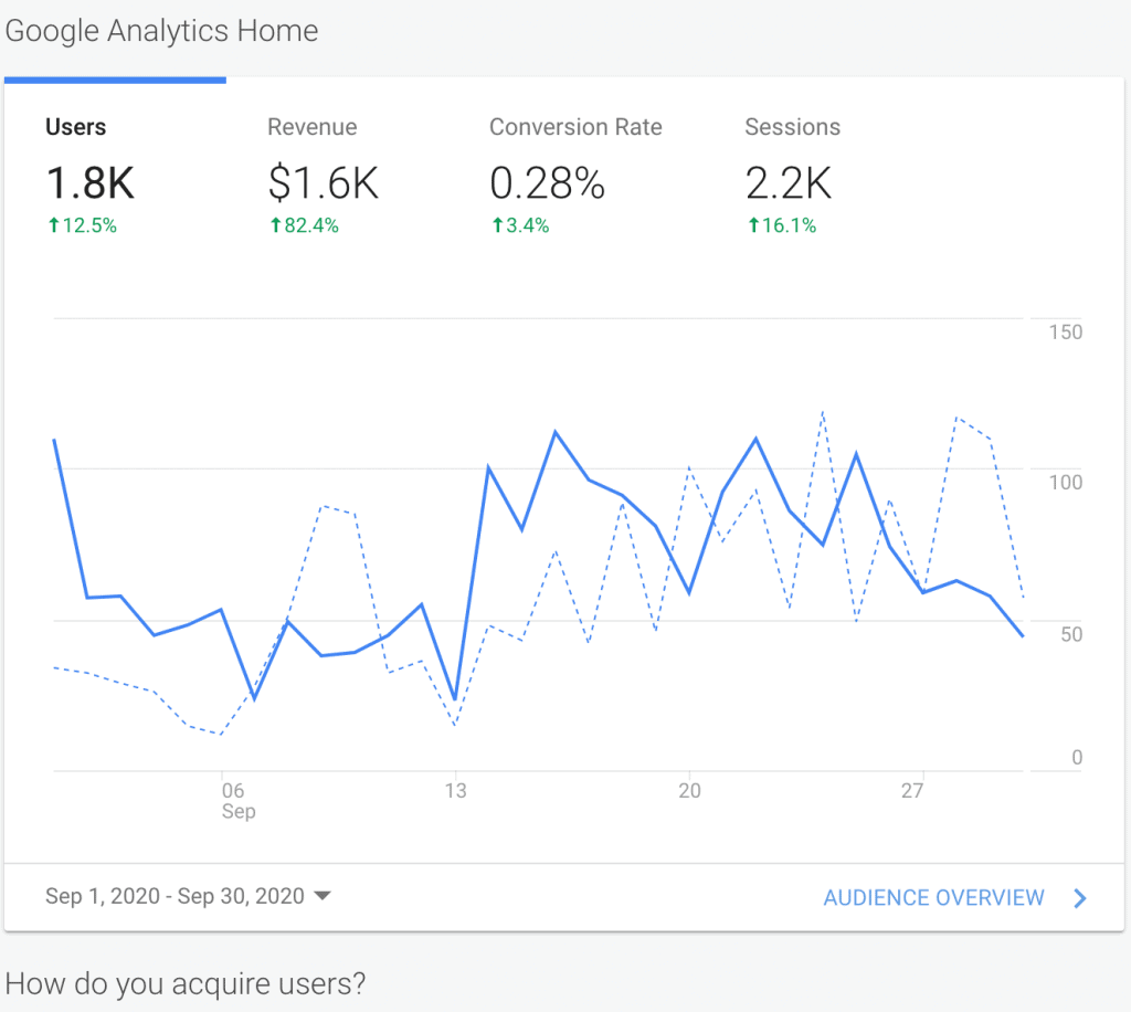 A Google Analytics audience overview report showing SEO wins for a St Louis business.