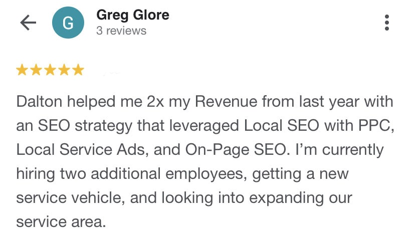 Google review from Greg