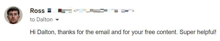 Positive feedback via email from Ross