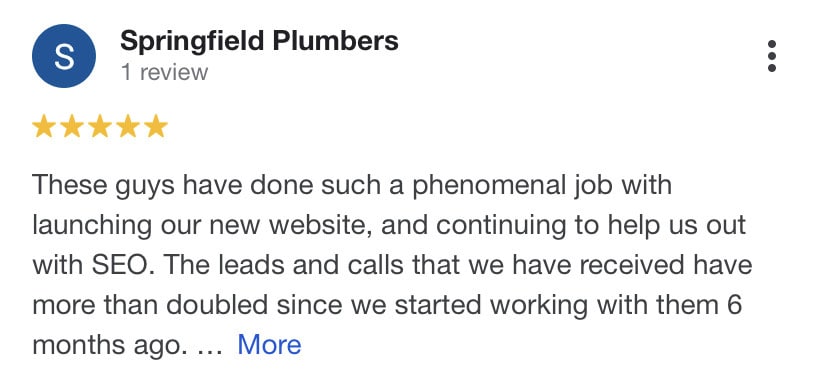 Google review from a plumbing company