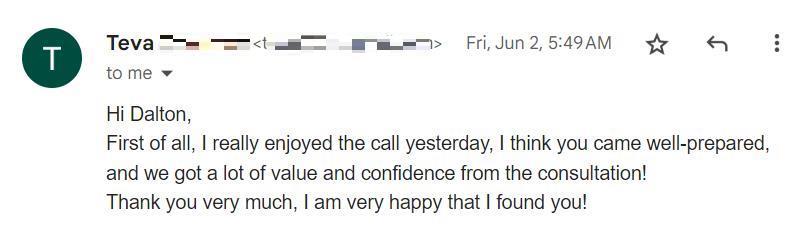 Positive feedback via email from Teva